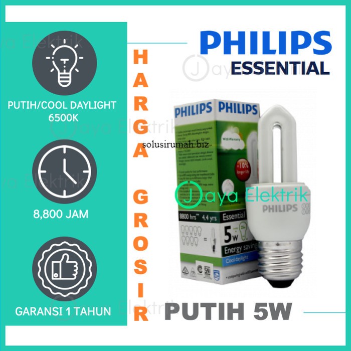 Philips Essential 5W Putih Cool Daylight - Lampu Hemat Energi