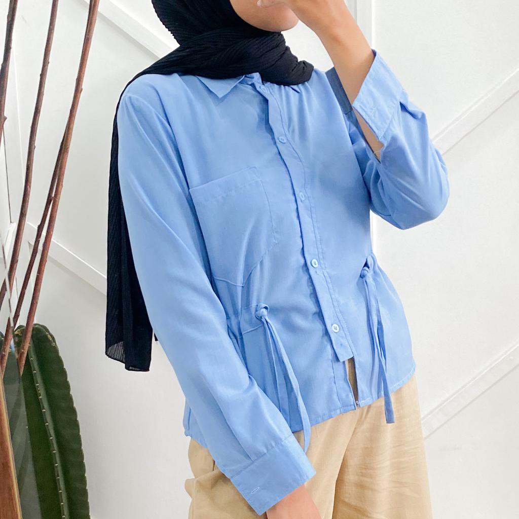 ISYA SHIRT Baju Atasan Kemeja Shirt Blouse Kmeja kameja Korea Wanita Casual Blouse Polos Lengan Panj