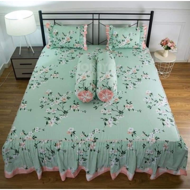 Sprei rumbai ukuran 180*200*20 motif love pink bahan katun lokal