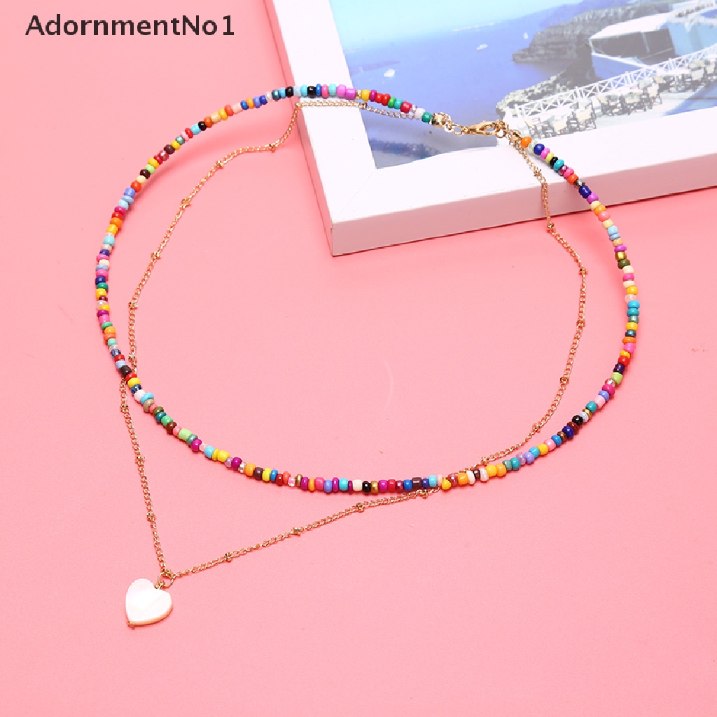 (AdornmentNo1) Kalung Rantai Manik Warna Warni Pendan Hati Handmade Gaya Boho Untuk Wanita