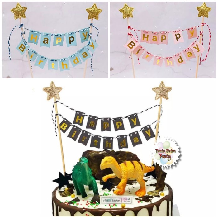 Cake Topper Happy Birthday Bentuk Banner Flag / Tusukan Kue Karton