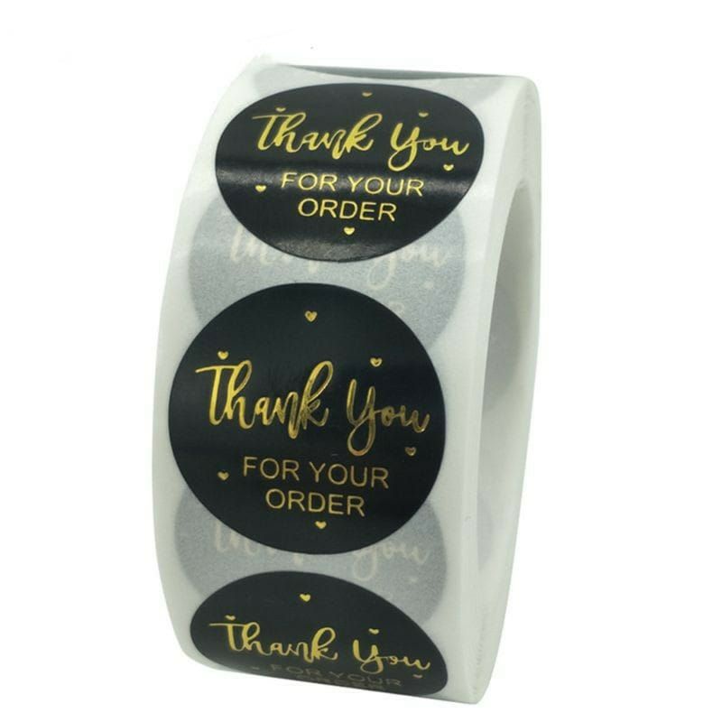 Stiker lebel motif bulat thank you / tempelan stiker tulisan thanks you isi 100 pcs-Black