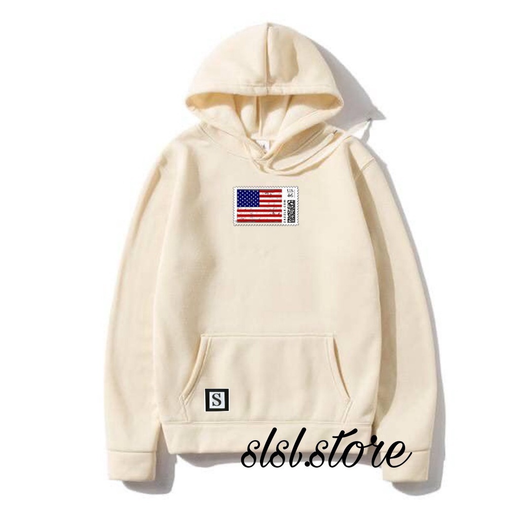Sweater Hoodie Distro Pria Bahan Katun Tebal Warna Merah Maroon Newyork Switer Hodie Cowok Bendera Amerika