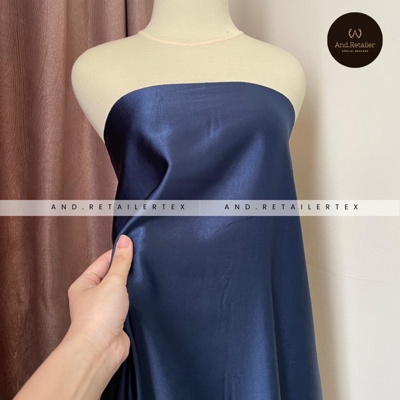 Kain Satin Maxmara Pure Silk Original Warna Navy Blue Biru Dongker