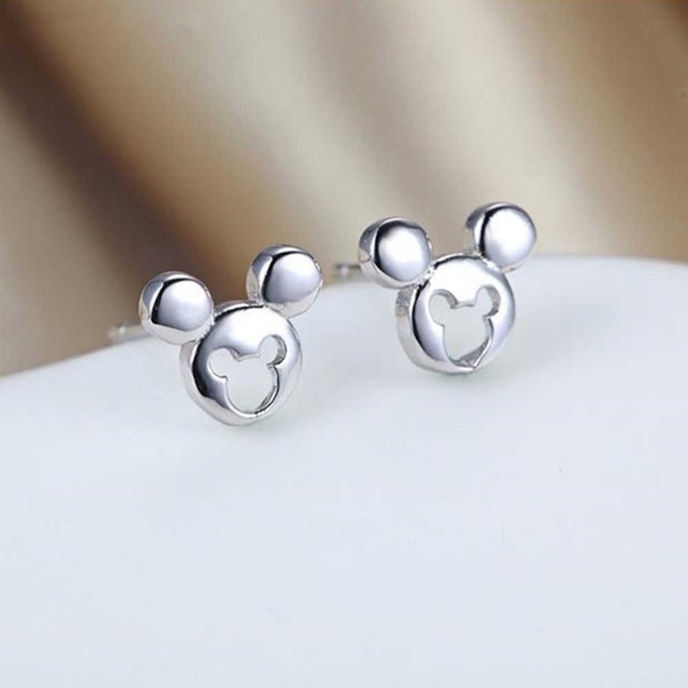 Hu Hu Hu Hu Hu Alat Bantu Pasang Kacamata♡ Anting Tusuk Model Hollow Bentuk Mickey Mouse Untuk Wanita