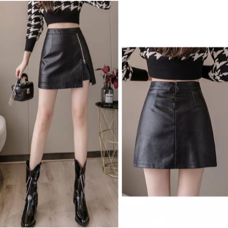 Rok Wanita Kasual Warna Solid Hitam Elegan High Waist