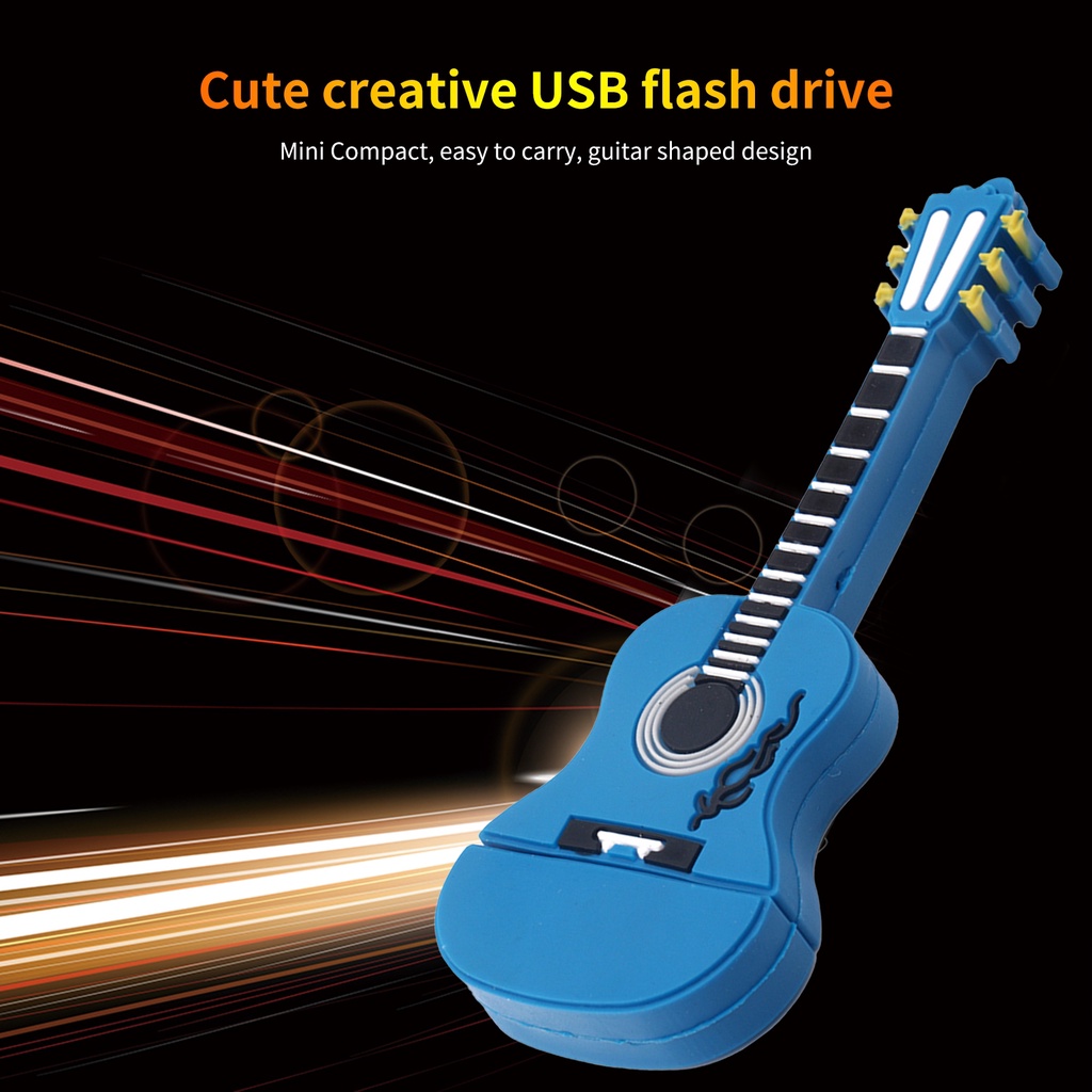 (Huluboy) Flashdisk USB 2.0 Bentuk Gitar Bahan PVC Anti Air