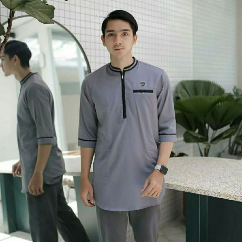 Kurta resleting lengan 3/4 bahan mat cotton