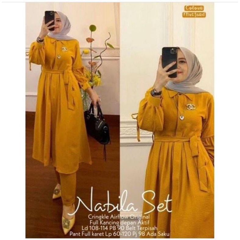 Nabila Set Crinkle/ Baju Muslim Terbaru/ Setelan One Set/ Baju Wanita Terbaru 2022/ Setelan Kekinian