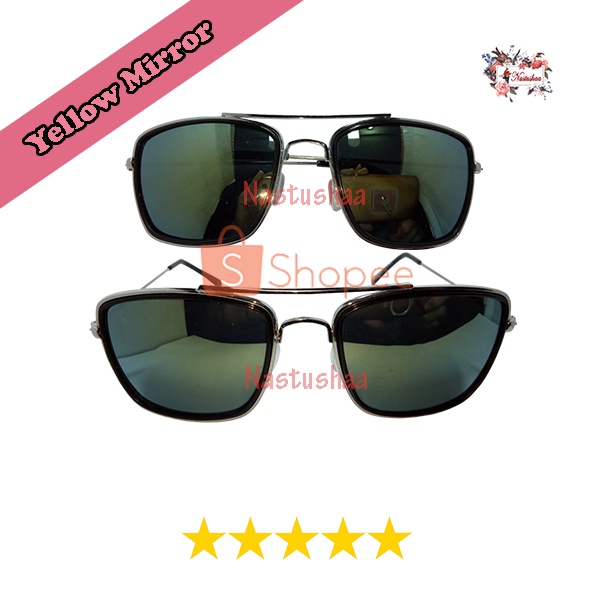 Kacamata Fashion Aviator Kotak Lensa Mirror Kaca Mata Gaya Tony Stark Trendy Keren Cermin Untuk Pria dan Wanita NOCASE