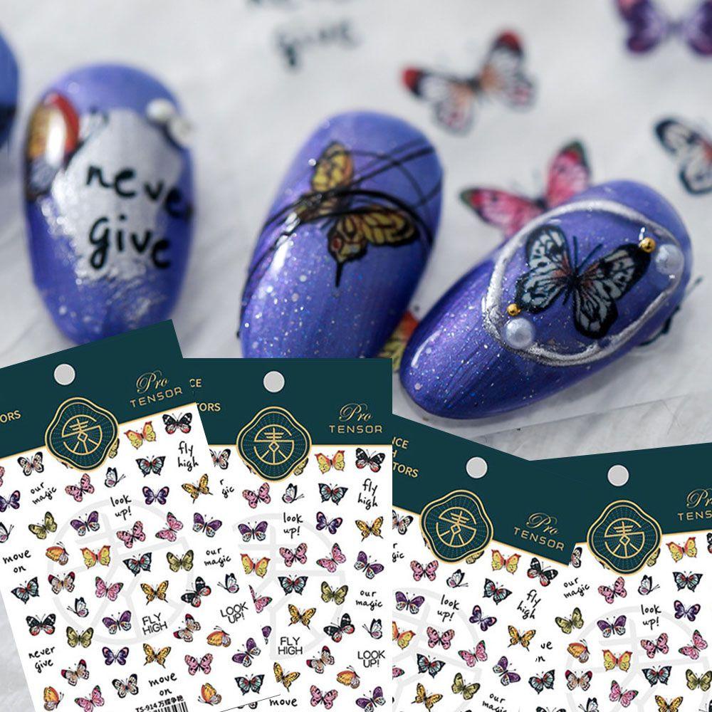 AUGUSTINA Stiker Kuku Kupu-Kupu Agustina Bergaya Motif Kupu-Kupu Perekat Nail Decals