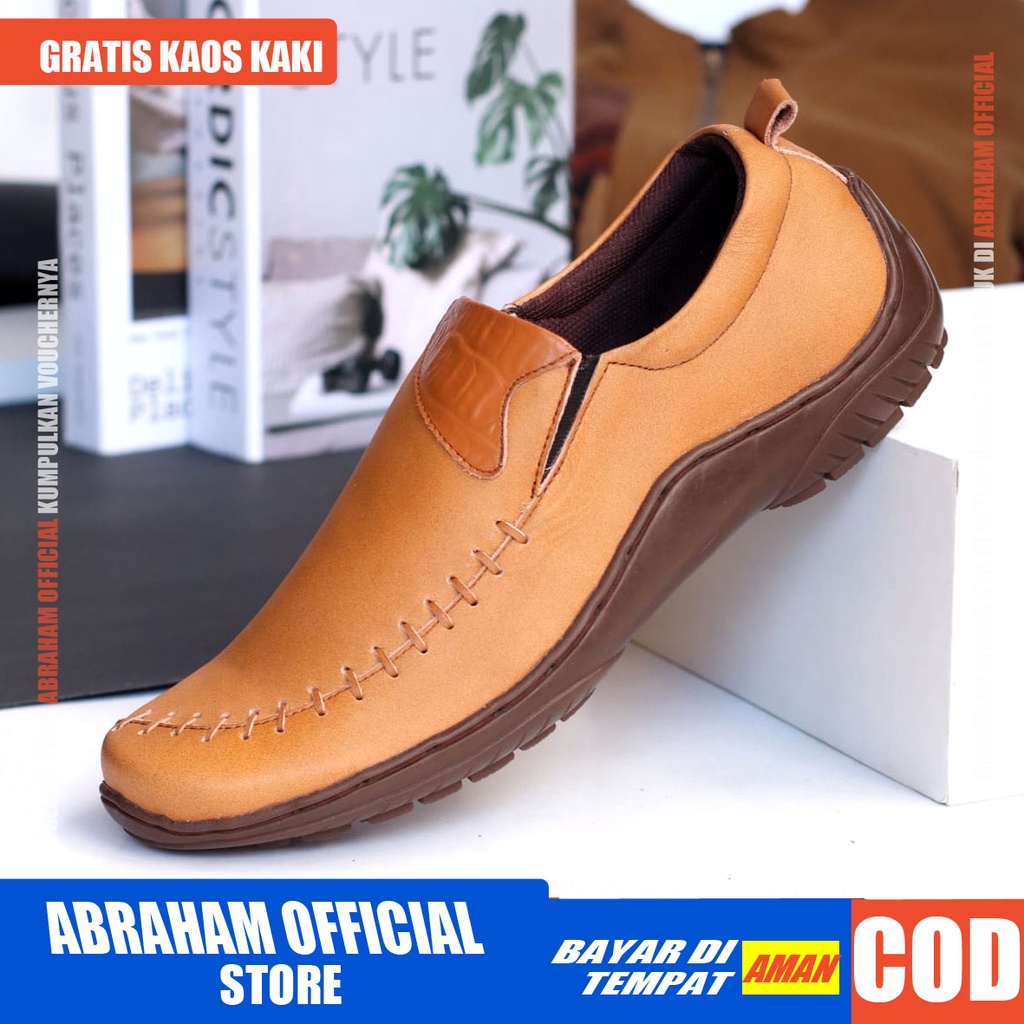 ABRHM x DEZA Sepatu Formal Pria Sepatu Casual Kerja Kantor Kuliah Lapangan Kulit Asli Sepatu Pria Casual Cowok/Cowo Sepatu Kasual Gaya Keren Original kekinian