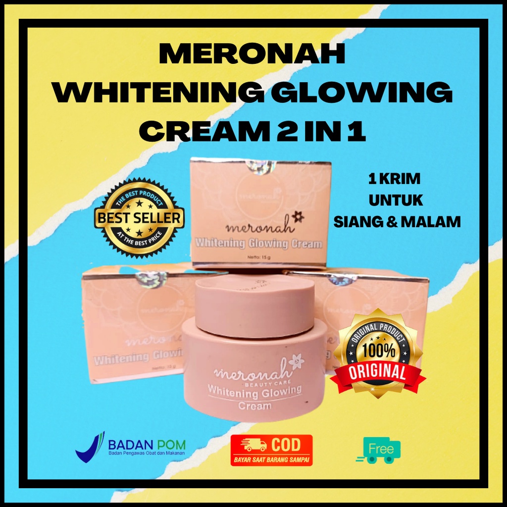Meronah Whitening Glowing Cream 2in1 Siang Malam Krim Pemutih Penghilang Flek Hitam Krem Pelembab Wa