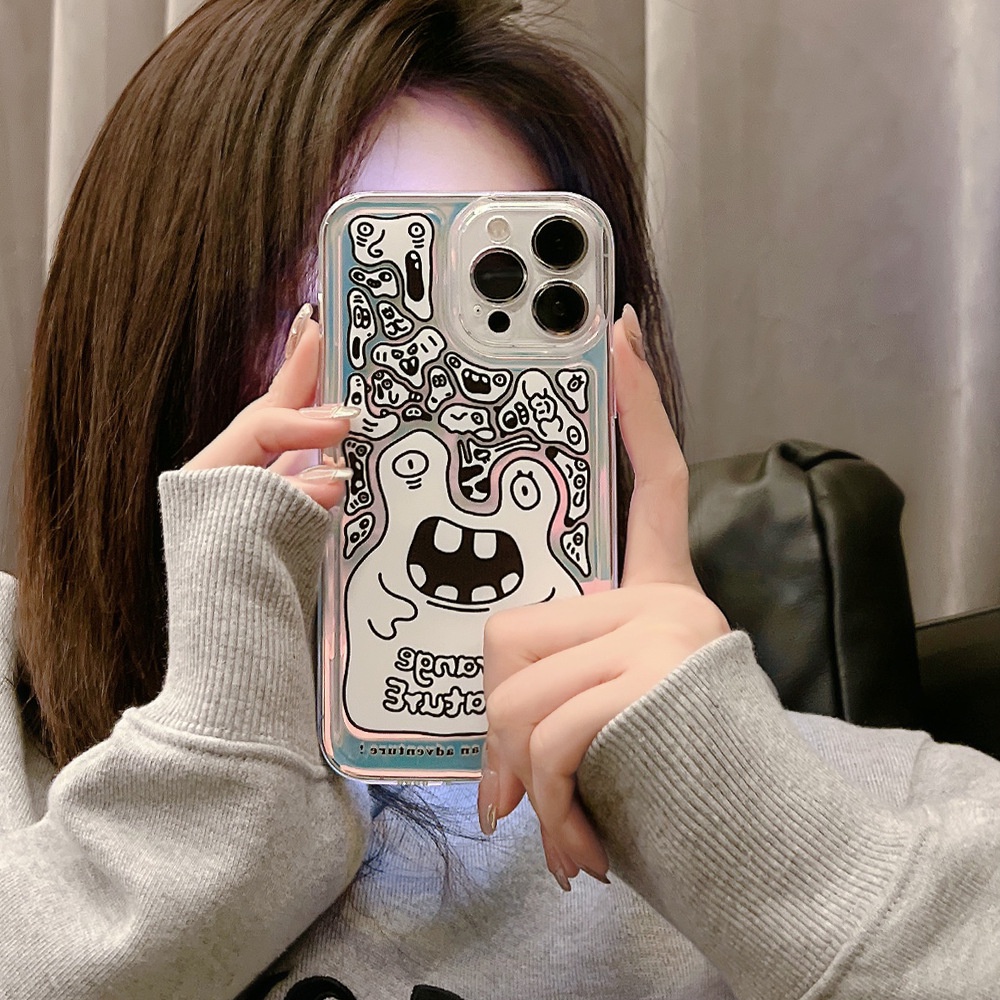 Case Pelindung Transparan Motif Kartun Monster Dengan Kartu Laser Untuk Iphone 11 8 7 Plus SE2 XS XR 12 13 Mini PRO MAX