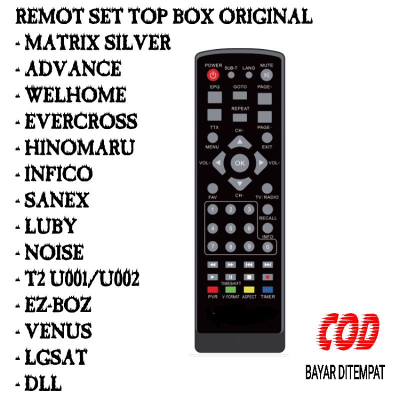Remot Set Top Box STB Luby Evercross Noise Infico Advance Welhome Vitara Max Hinomaru HDTV Paragon D