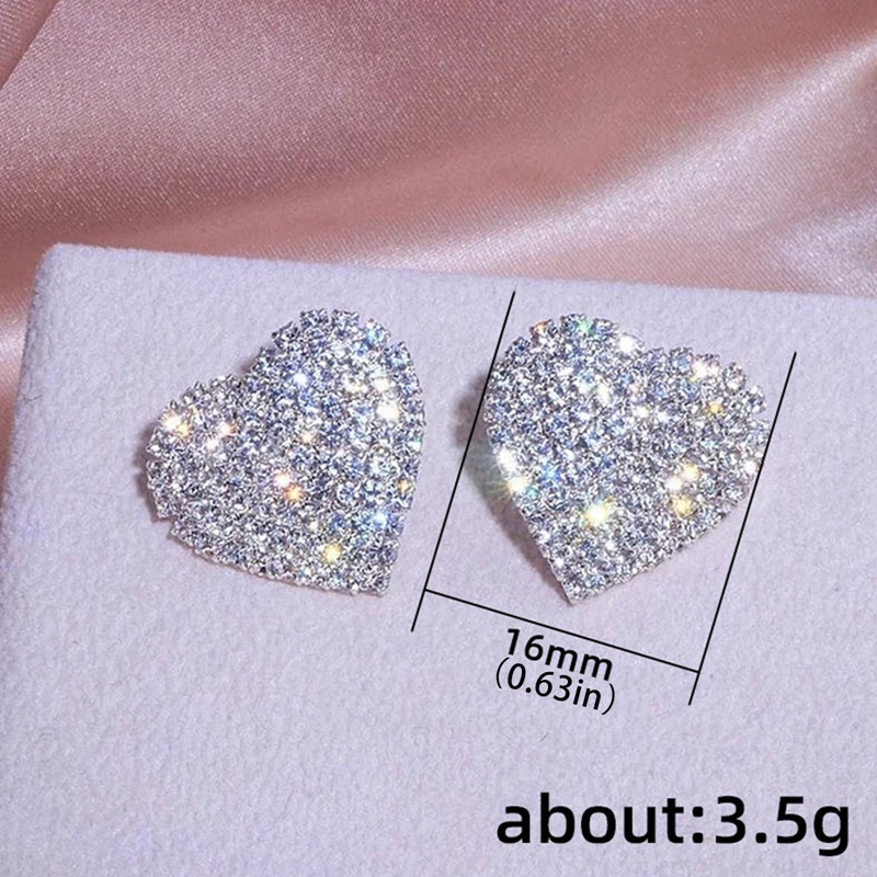 Anting Stud Bentuk Hati Bahan Zirkon Warna Silver Untuk Wanita