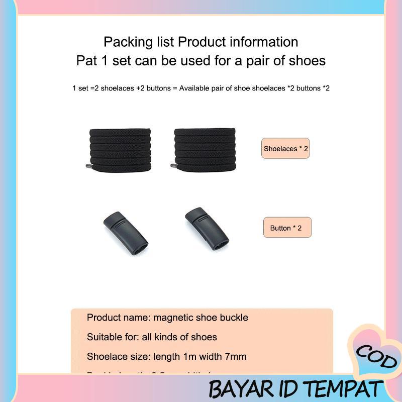 COD❤️ Suction No-dasi Sepatu Putih Kecil Tali Sepatu Tali Sepatu Tetap Tali Elastis Logam-A.one