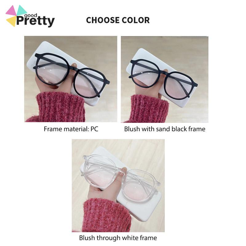 Gradien Pink Blush Glasses Perempuan Anti-biru Warna Cahaya Mengubah Kacamata Bingkai Besar - PD