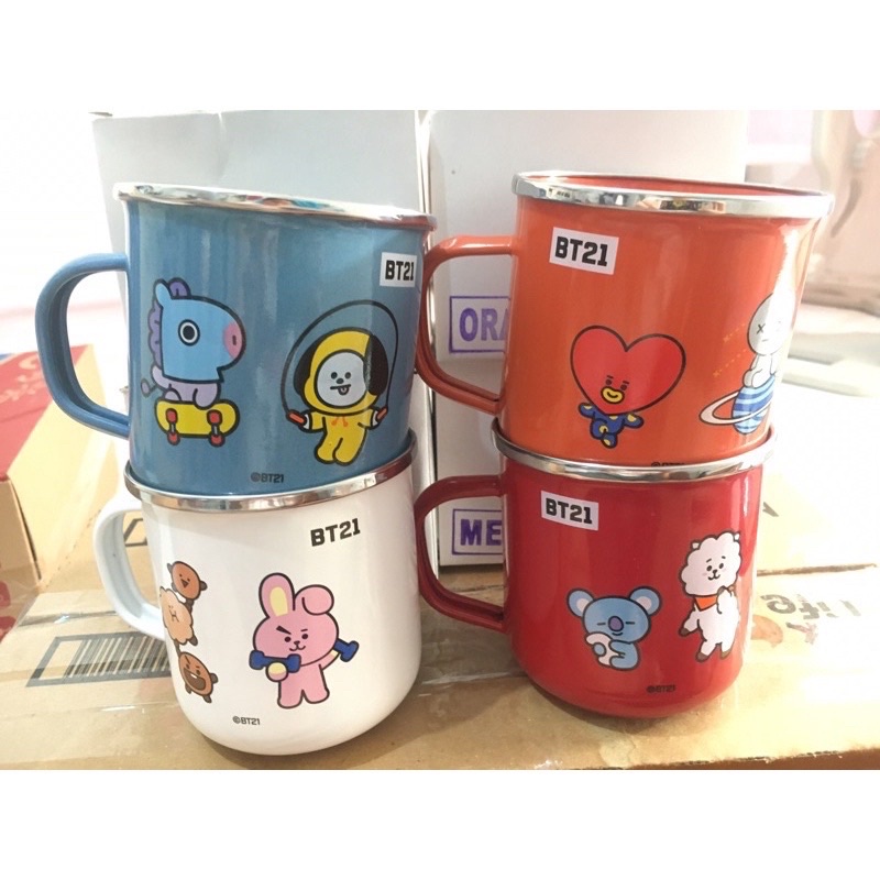 Mug Enamel BTS 21 BT21 Milk Life Original Merah Biru Putih Orange