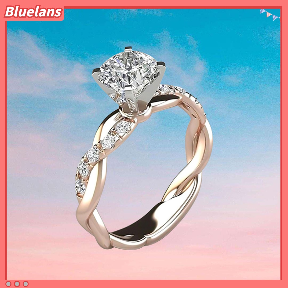 Bluelans Cincin Wanita Model Twist Hias Cubic Zirconia Untuk Pernikahan