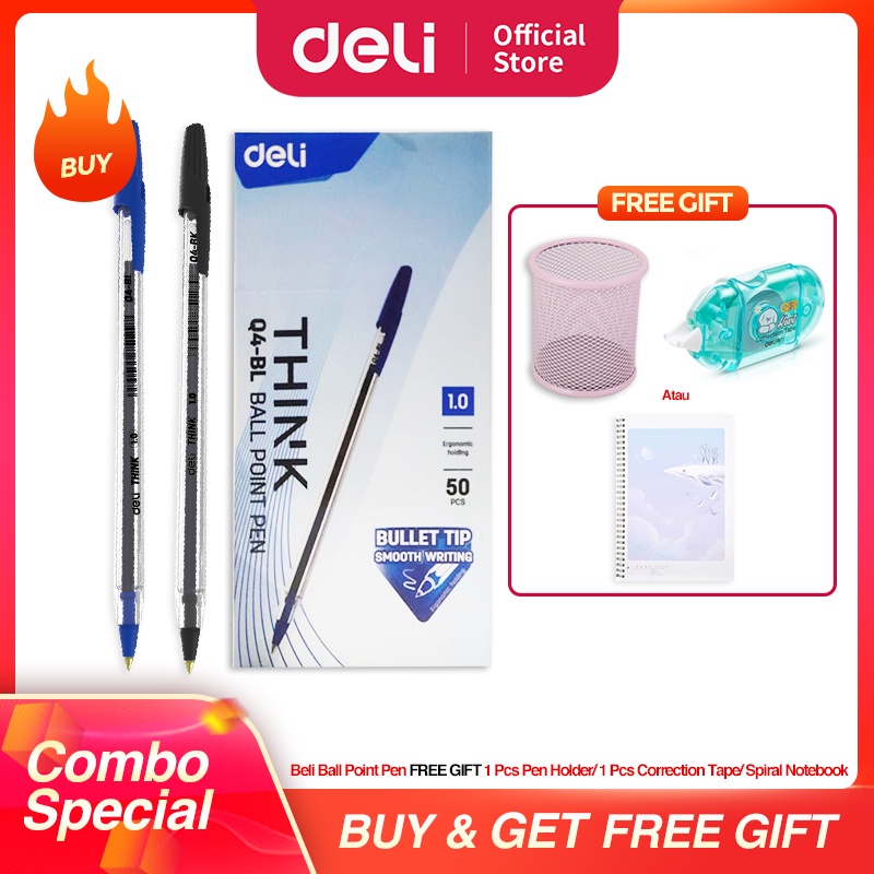 

[COMBO SUPER HEMAT] Deli Ballpoint Pen / Pulpen Bolpoin 50pcs 100pcs Penulisan Halus