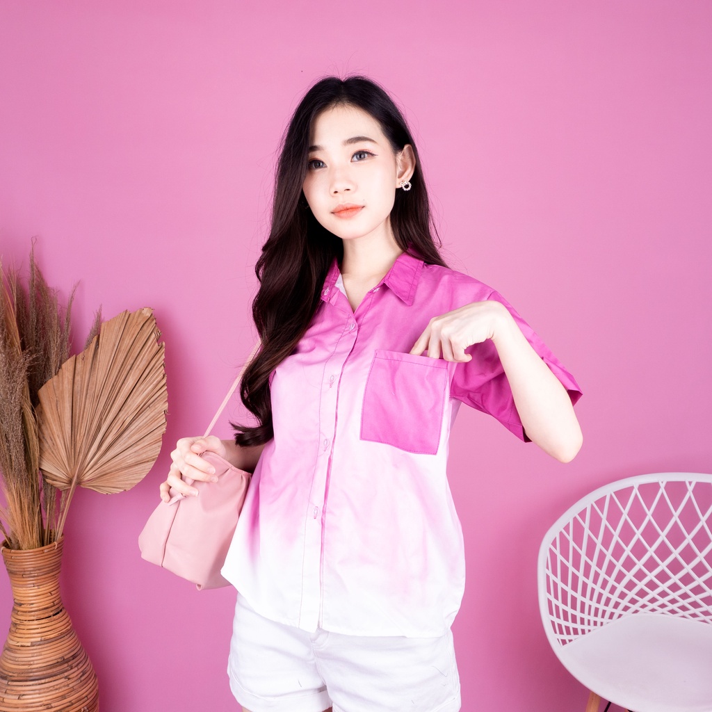 VS - KEMEJA HAWAI POLOS UNISEX KATUN TIE DYE SAKURA KEMEJA LENGAN PENDEK