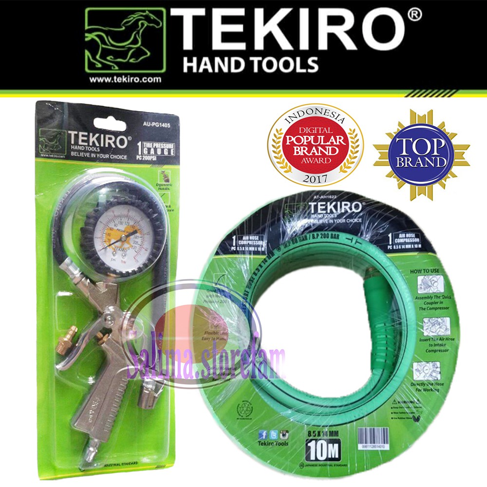 Paket Alat Isi Angin Tekiro/Tire Pressure Gauge Tekiro/Selang Kompresor 10 Meter Tekiro