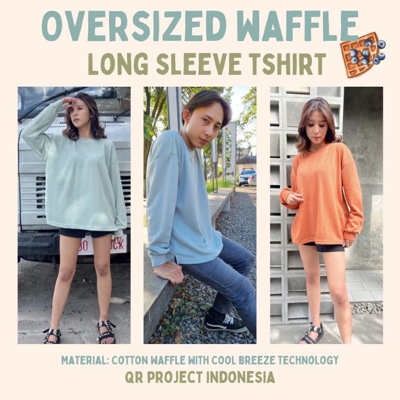 Kaos Oversize Lengan Panjang Cotton Waffle Premium Unisex Oversized Tshirt