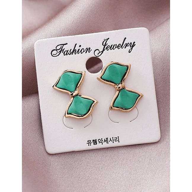 LRC Anting Tusuk Fashion Green Bow Earrings D15302