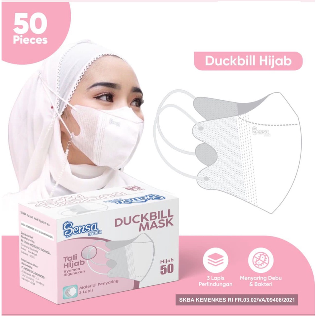 MASKER DUCKBILL HIJAB SENSA ADA EMBOS 1BOX ISI 50PCS