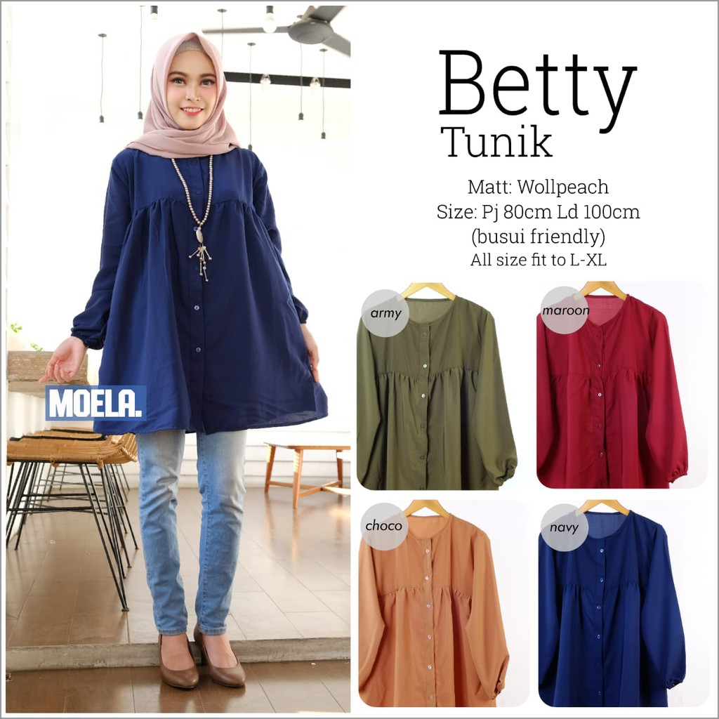 Real Picture Betty Ori Moela Atasan Baju Remaja Cewek Polos Lengan Panjang Fashion Muslim Kekinian Shopee Indonesia