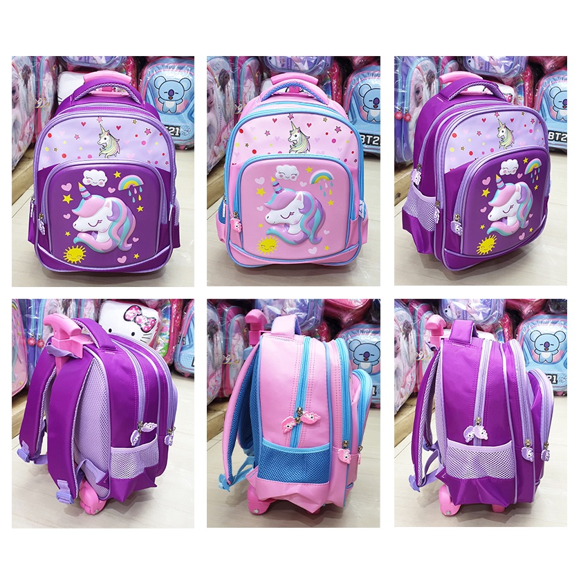 PROMO TROLLEY Roda TAS TROLI DORONG ANAK PEREMPUAN SEKOLAH TK Motif Kuda PONY SUN EMBOS TIMBUL 3Res ( Sun Gemez Meow Sugar Gogo Kumbang 13&quot; )