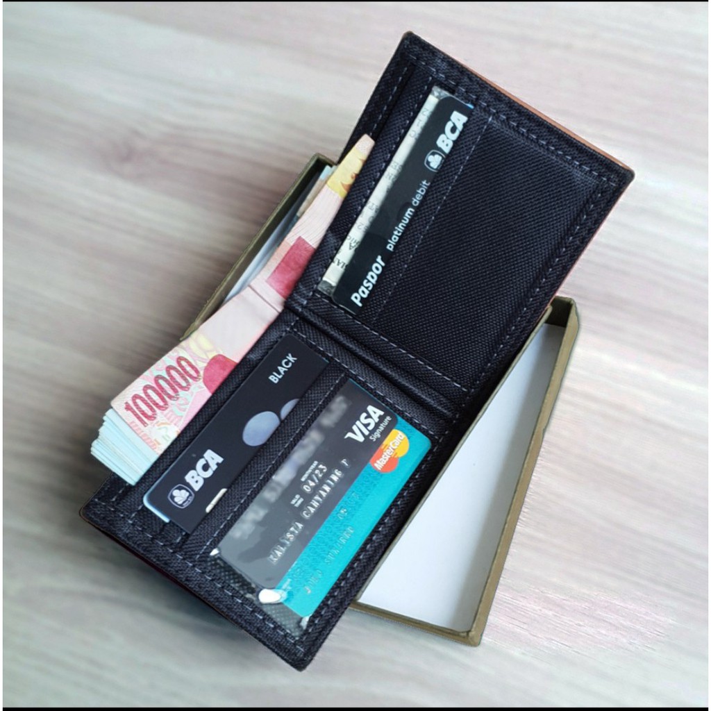 KBR STORE-Dompet Pria Bahan Denim Size 5 inchi Dompet Lipat Polos Multicard - Blue