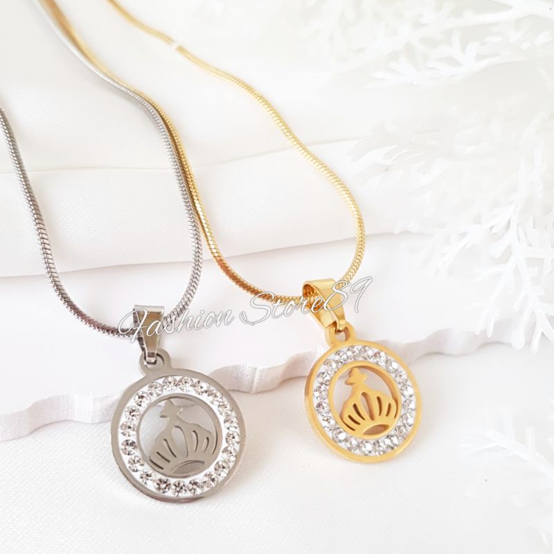 Kalung Liontin Mahkota Titanium Gold Silver impor Antikarat Anak Dewasa Bestquality Kalung liontin Crown
