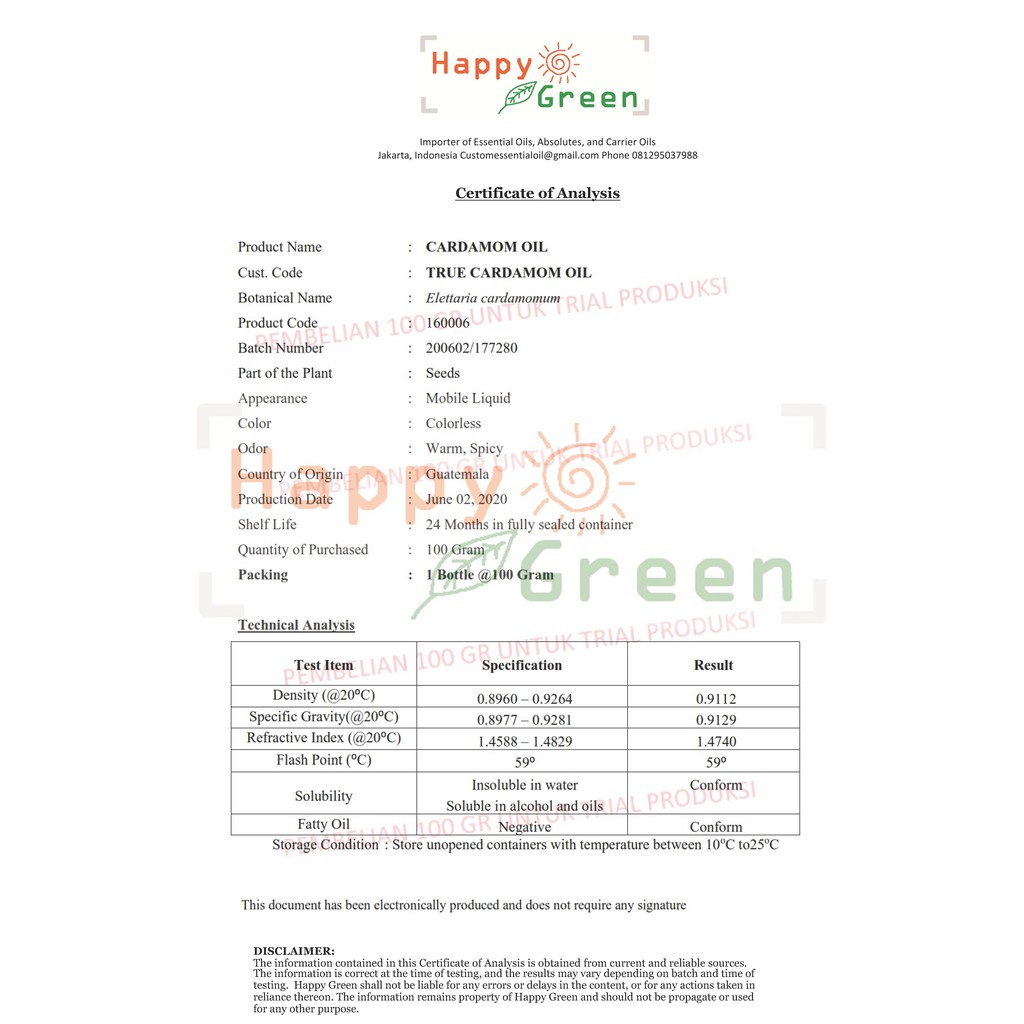 Happy Green True Cardamom Essential Oil  - Minyak Kapulaga Impor Guatemala