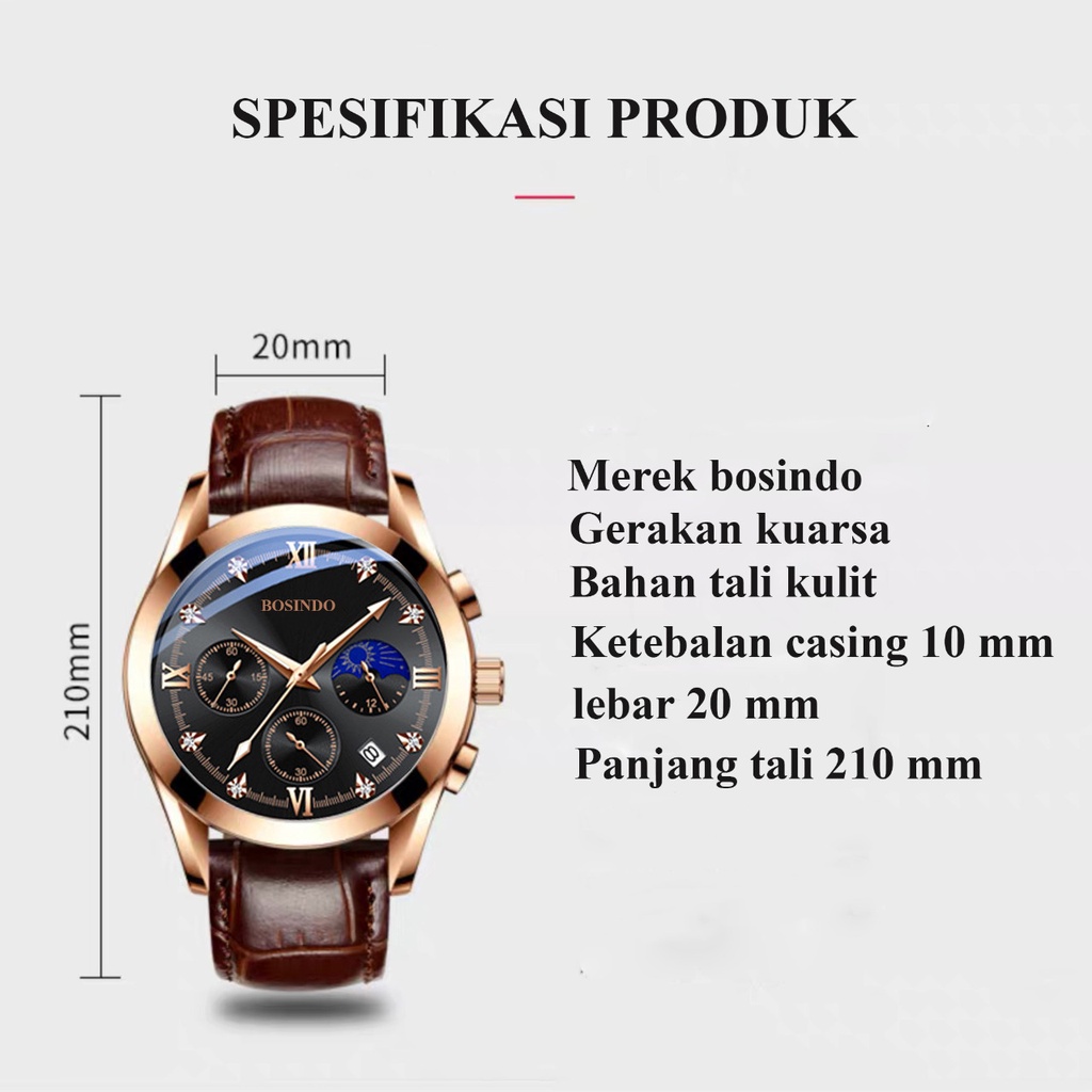 jam tangan BOSINDO C23 jam tangan pria kulit asli import terbaru kekinian fashion korea Jam tangan pria mewah jam Tangan kulit asli import TERBARU, jam cowok anti air-jam tangan unisex pria/ wanita  jam wanita mewah elegan original anti air bisa COD