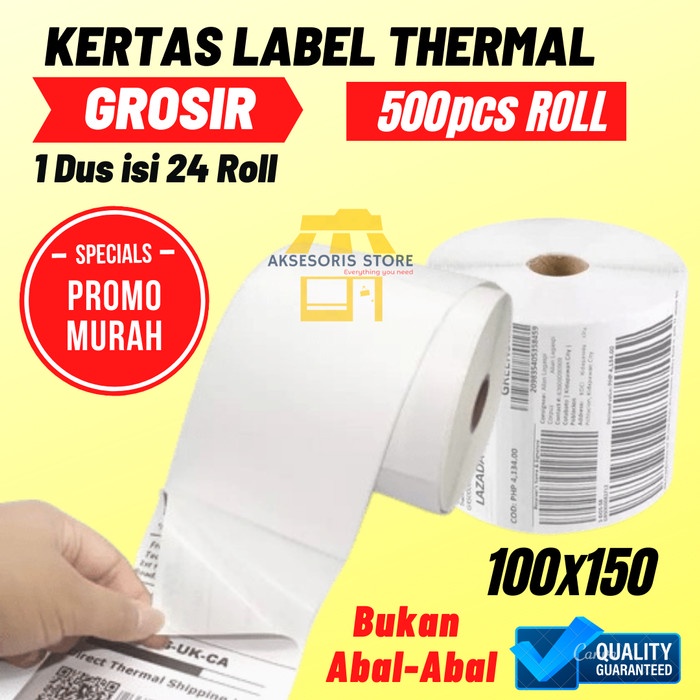

(BISA COD) GROSIR KERTAS TERMAL LABEL STICKER 100X150 350PCS 500PCS UKURAN A6 - 500pcs (24Roll)