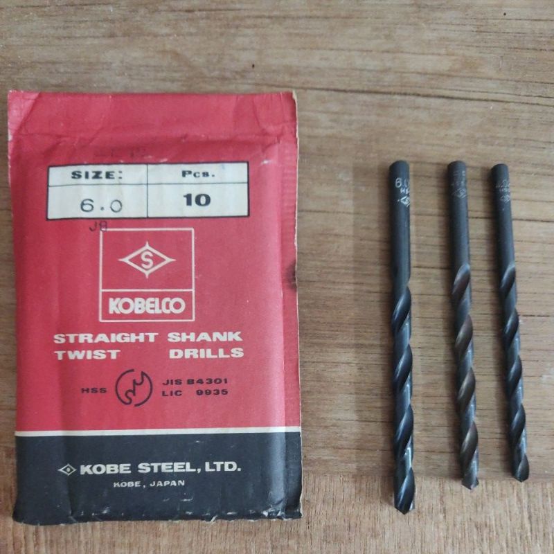 Mata bor besi HSS 4,9 5,5 6 mm HSS straight Shank twist Drills KOBELCO KOBE steel, Ltd JAPAN