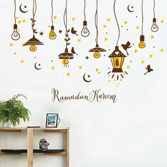 RELIZA WALLSTICKER LAMPU GANTUNG COKELAT RAMADAN KAREEM STIKER DINDING LDR7238