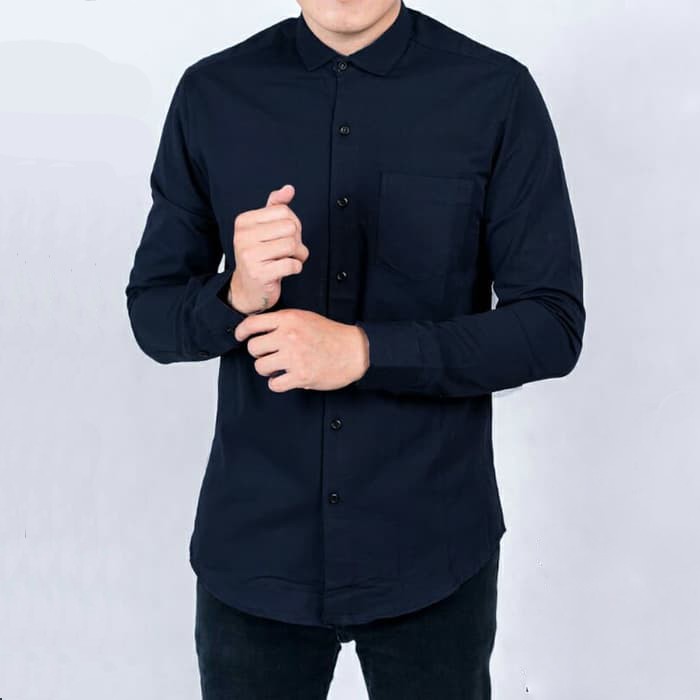 Kemeja Lengan Panjang Pria Polos Jumbo XXL XXXL Hitam Merah Maroon Dark Blue White Slimfit Casual