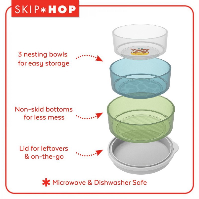 Skip Hop Smart Serve 3 Pack Bowls Mangkuk Makan Anak - Giraffe