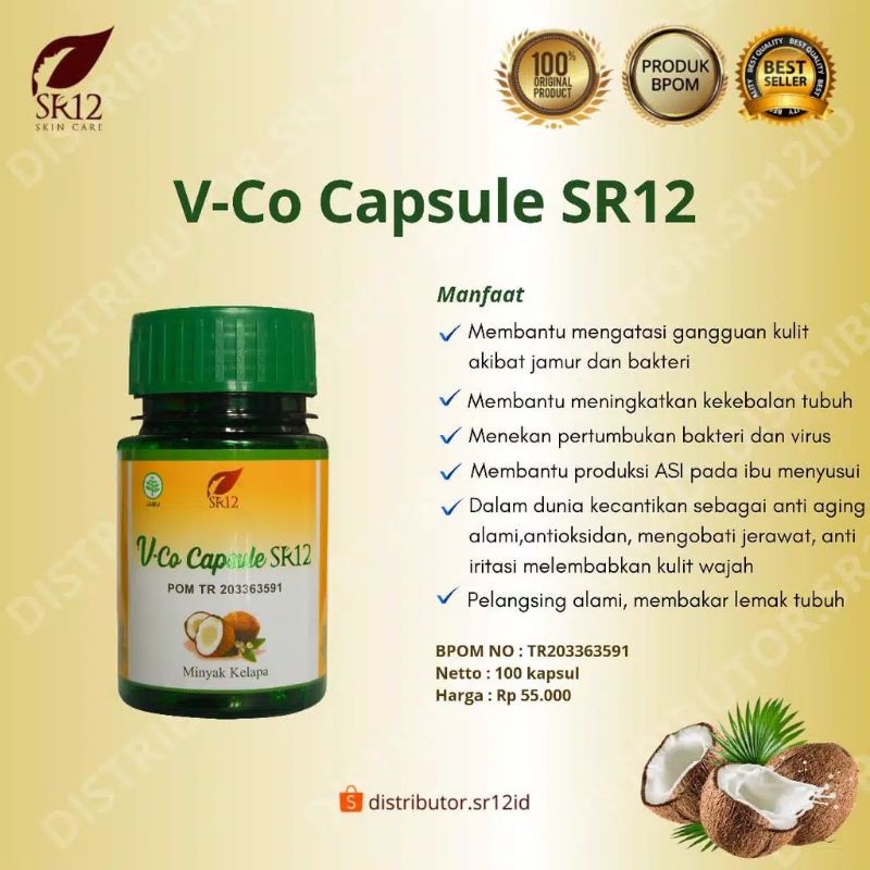 

VCO Capsul SR12 / kapsul minyak kelapa murni..100% aman halal herbal