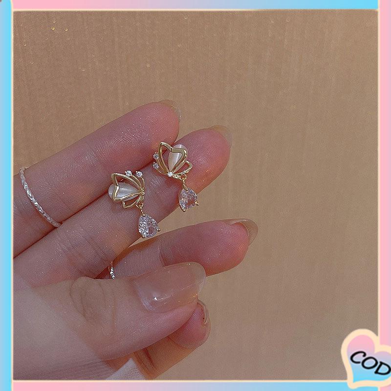 COD❤️ Opal Butterfly Love Water Drop Zircon Stud Earrings Desain Niche Wanita Temperamen Kelas Atas-A.one