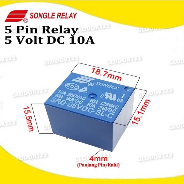 Relay PCB Songle DC 5V 5 Pin Kaki SRD-5VDC-SL-C T73 Arduino Original