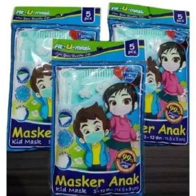 ( promo ) masker anak fit u mask / fit u mask masker anak / masker medis anak / masker anak 5 pcs