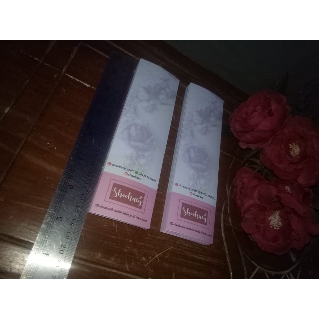 

label/alas bros/bhn craft lainnya ukuran 5x17cm & 6x17cm isi 50pc desain custom