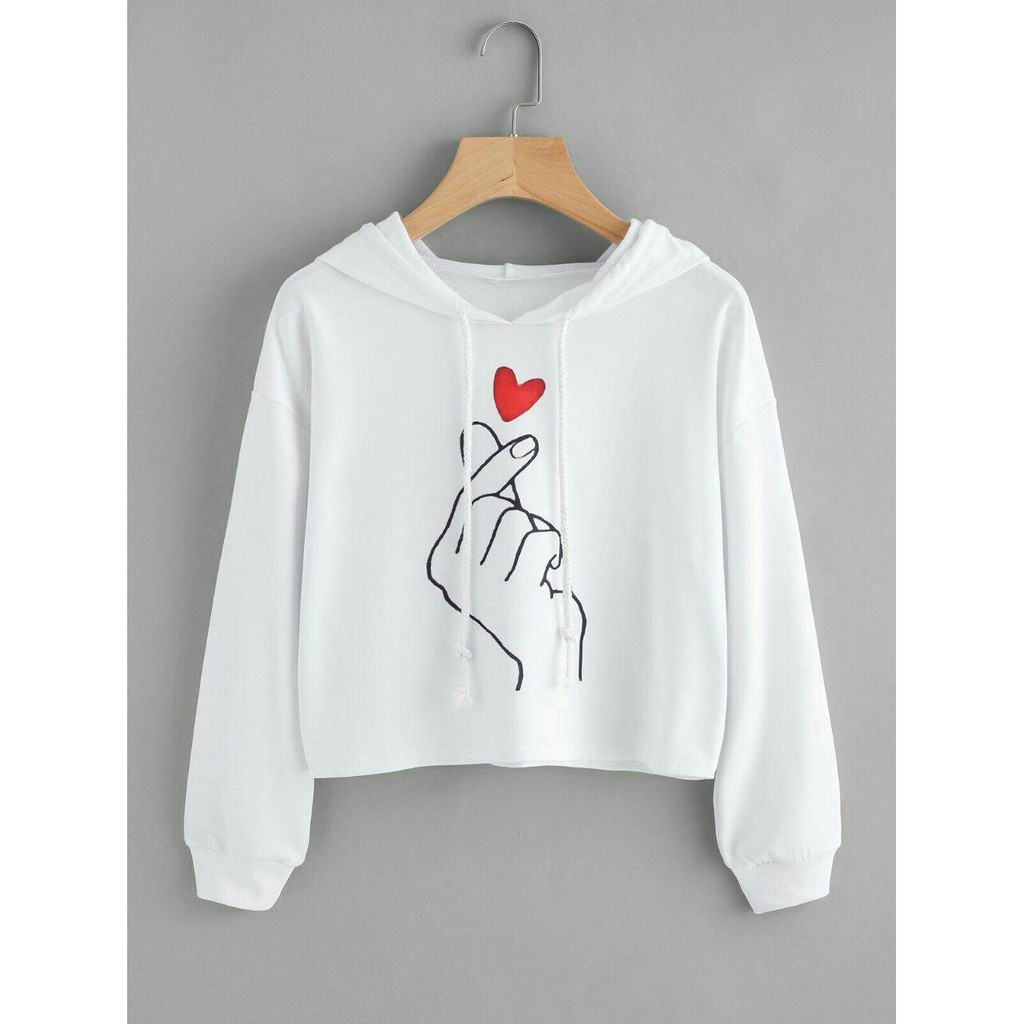 SWEATER CROP HOODIE LOVEHAND BAHAN FRENCHTERRY TERLARIS