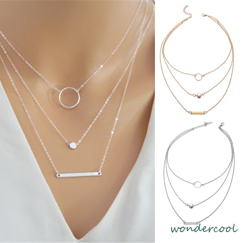 Paduan Sederhana Lingkaran Geometris Liontin Multi-elemen Kombinasi Fashion Kalung Liar Wanita-Won