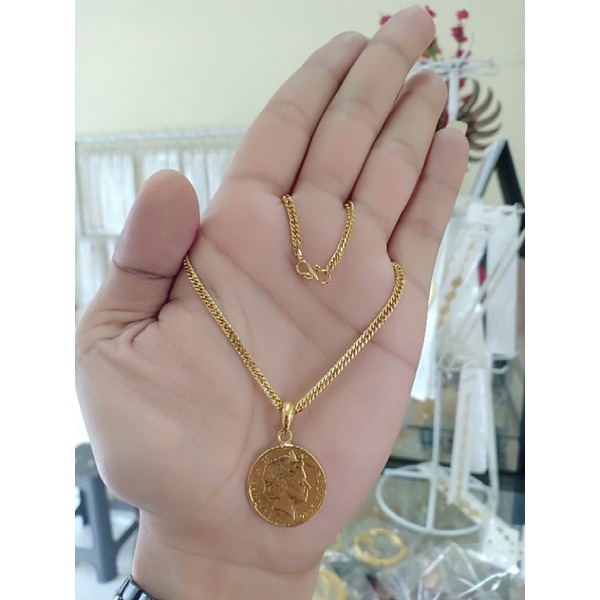 kalung rantai titanium liontin koin