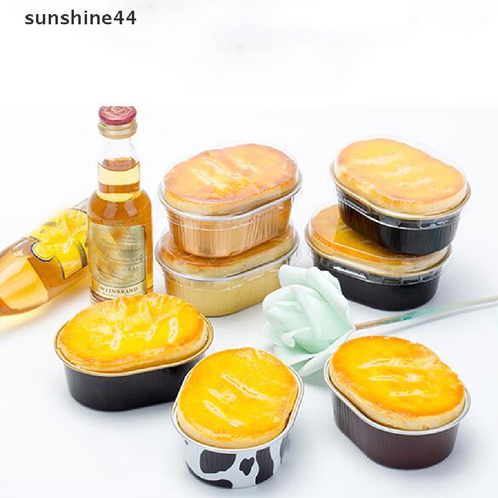 Sunshine 10pcs Cup Cetakan Kue Bahan Aluminum Foil Tahan Panas Dengan Tutup